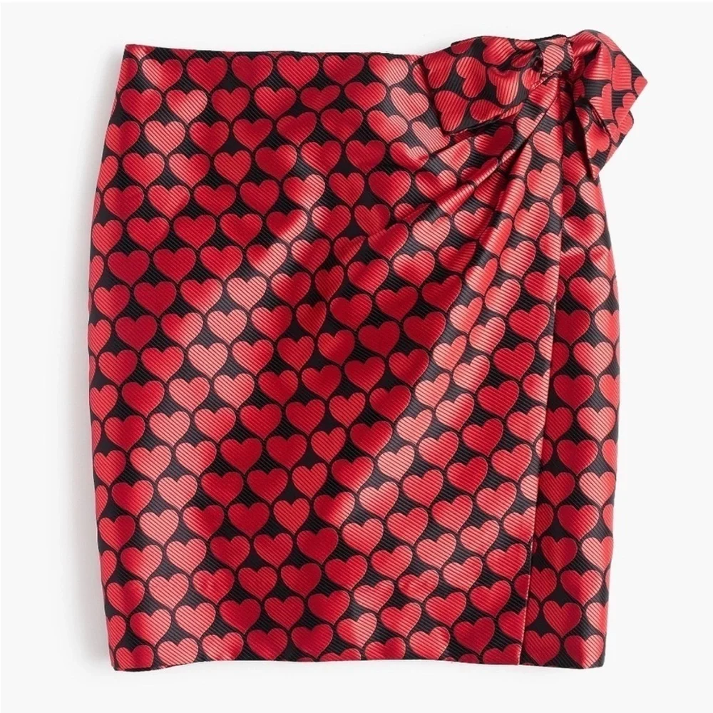 J. crew red black heart jacquard printed mini bow skirt size 12